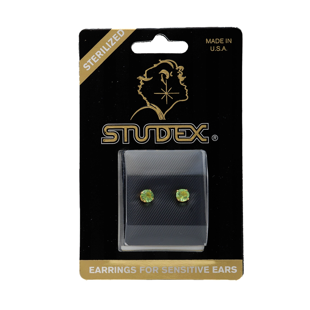 5MM August Peridot Emerald 24K Pure Gold Plated Ear Studs
