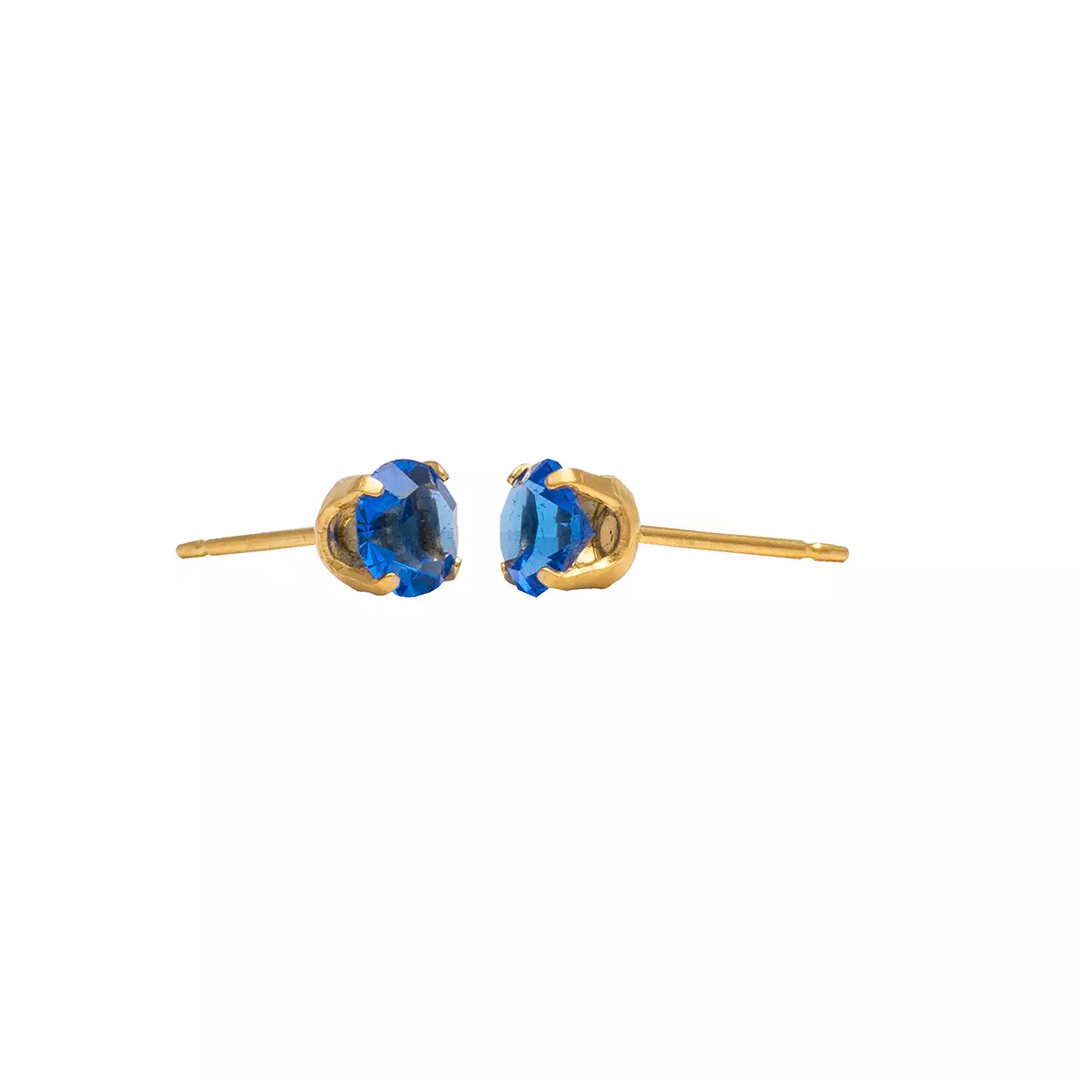 5MM September Sapphire 24K Pure Gold Plated Ear Studs