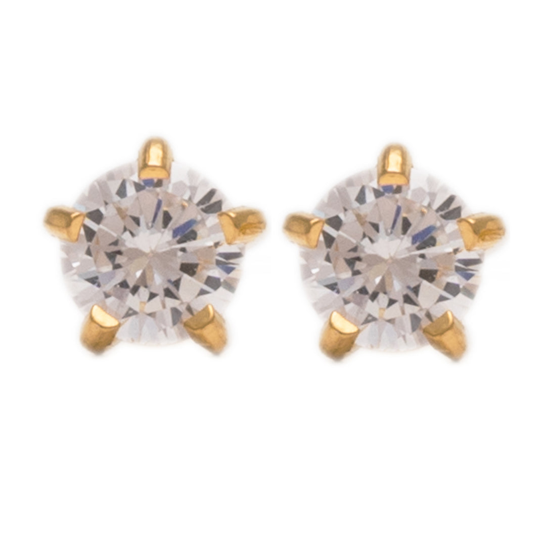 4MM Cubic Zirconia 24K Pure Gold Plated Ear Studs