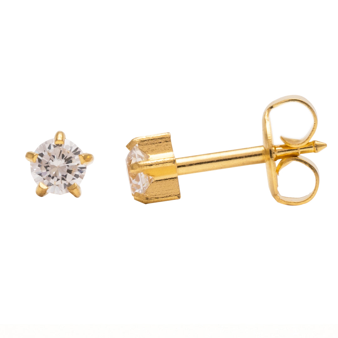 4MM Cubic Zirconia 24K Pure Gold Plated Ear Studs