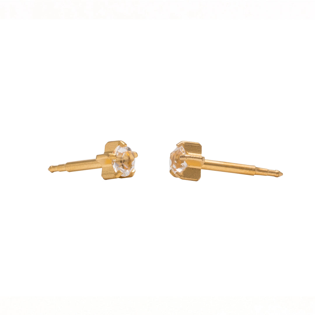 4MM April Ð Crystal Birthstone 24K Pure Gold Plated Ear Studs