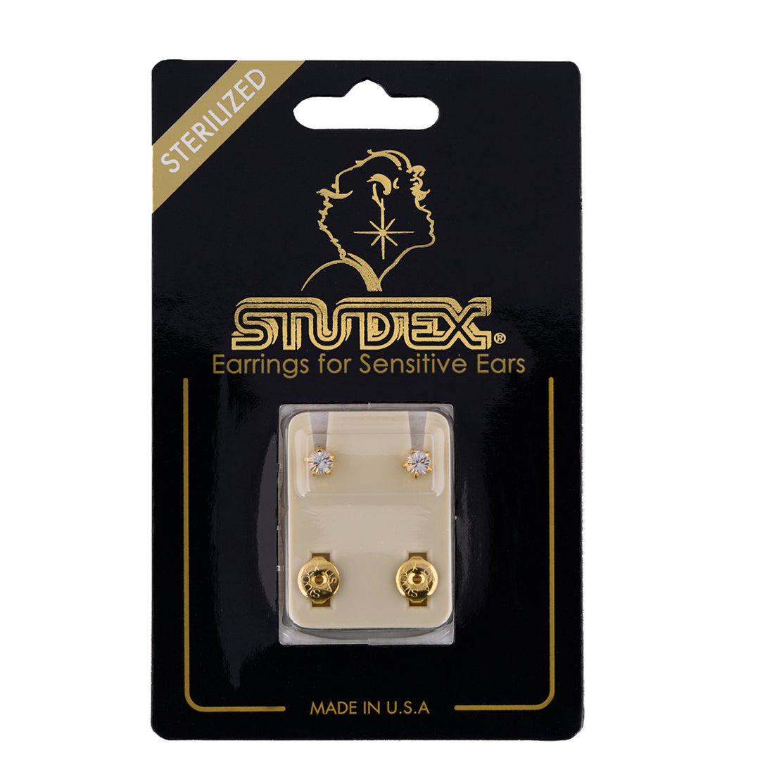 4MM April Ð Crystal Birthstone 24K Pure Gold Plated Ear Studs