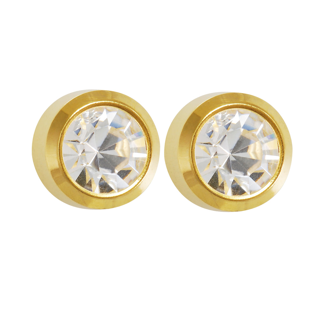 4MM April Ð Crystal Bezel 24K Pure Gold Plated Ear Studs