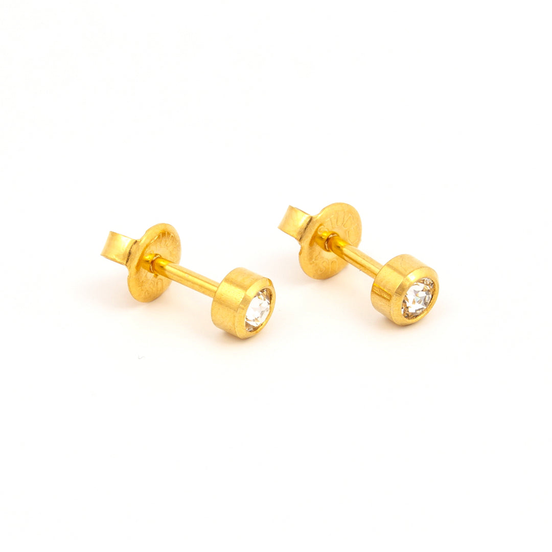 4MM April Ð Crystal Bezel 24K Pure Gold Plated Ear Studs