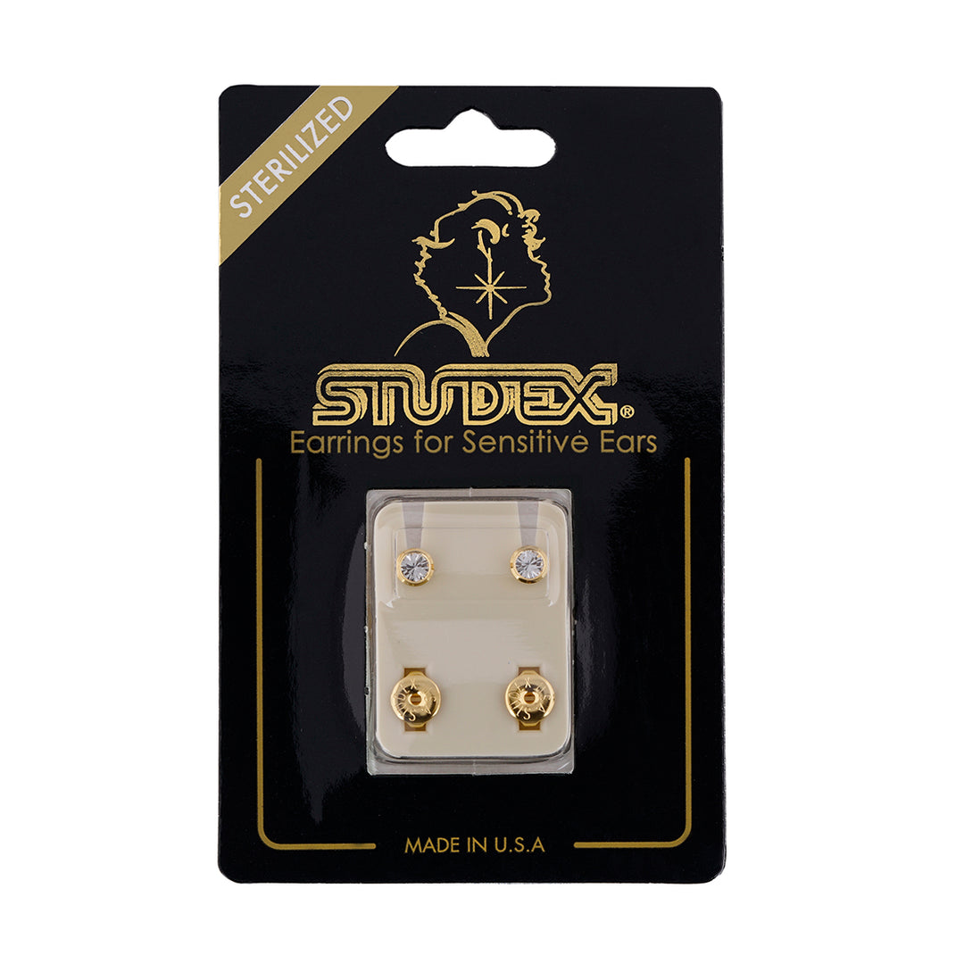 4MM April Ð Crystal Bezel 24K Pure Gold Plated Ear Studs