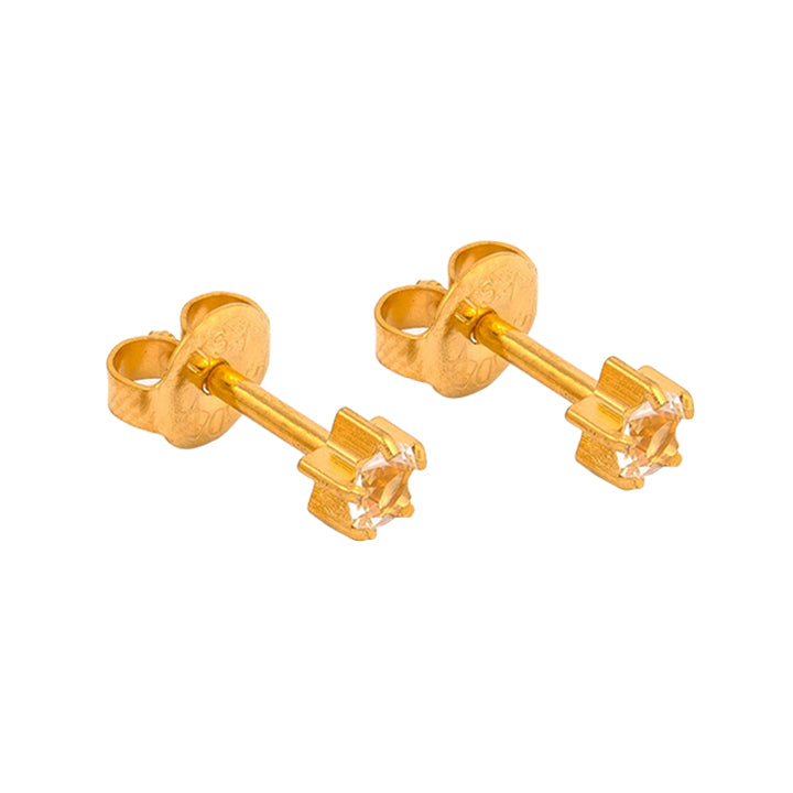 2MM April Ð Crystal Birthstone 24K Pure Gold Plated Ear Studs