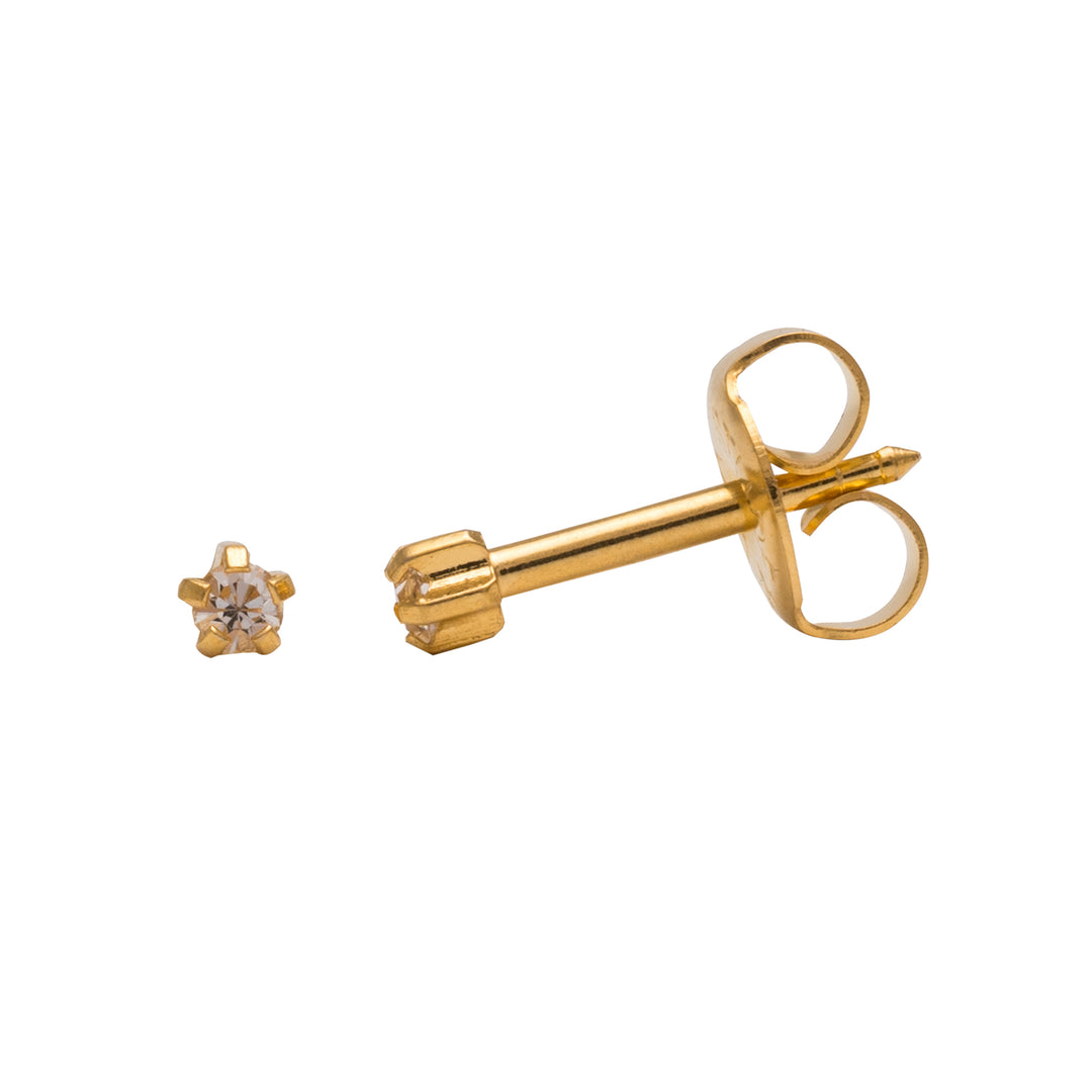 2MM April Ð Crystal Birthstone 24K Pure Gold Plated Ear Studs
