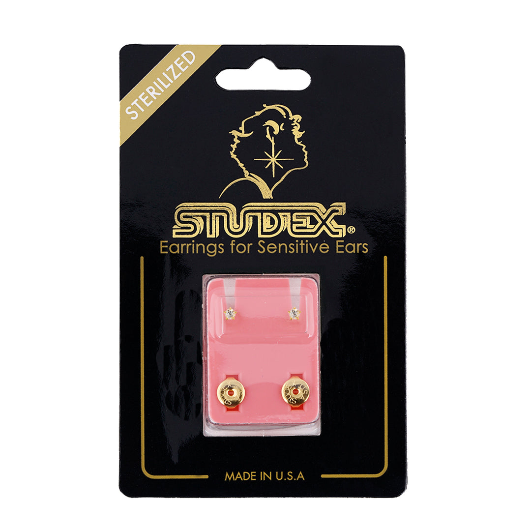 2MM April Ð Crystal Birthstone 24K Pure Gold Plated Ear Studs