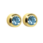 Load image into Gallery viewer, 2MM March Ð Aquamarine Birthstone Bezel 24K Pure Gold Plated Ear Studs
