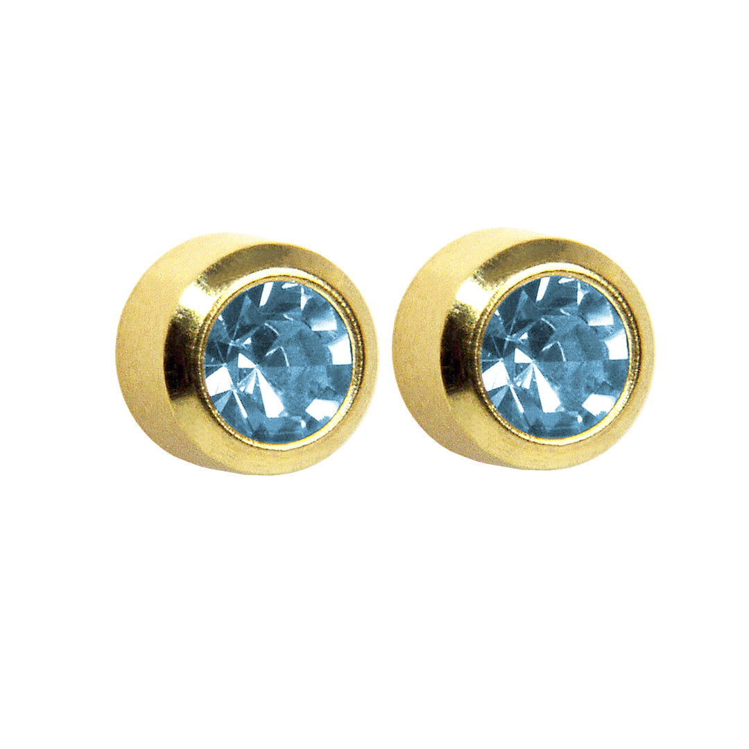 2MM March Ð Aquamarine Birthstone Bezel 24K Pure Gold Plated Ear Studs