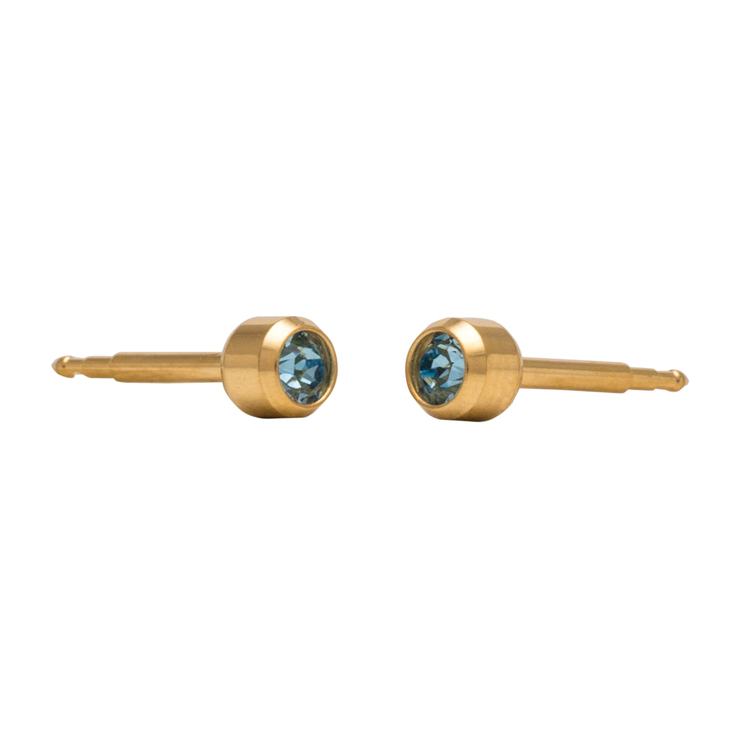 2MM March Ð Aquamarine Birthstone Bezel 24K Pure Gold Plated Ear Studs