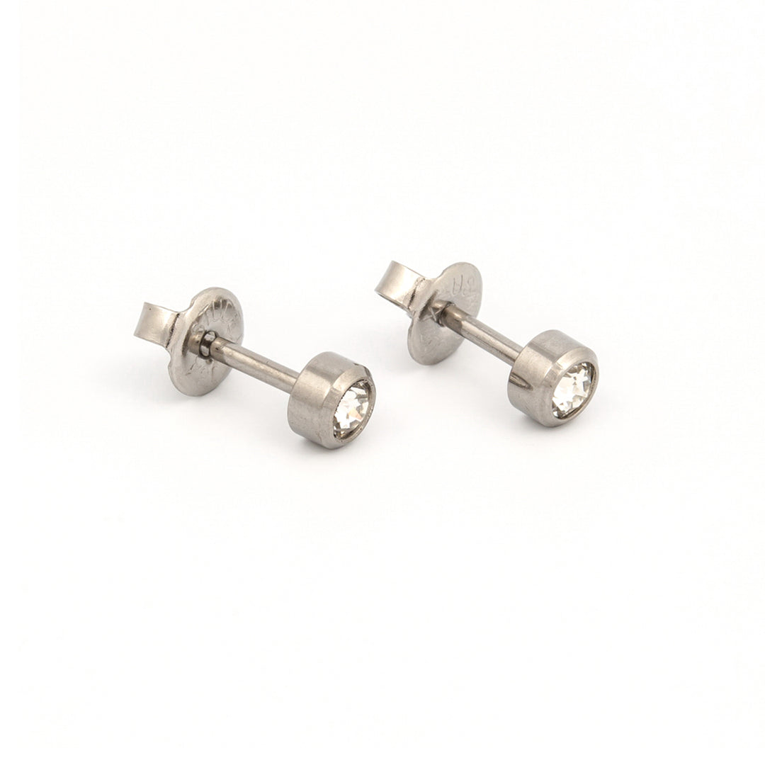 2MM April Ð Crystal Bezel Allergy-free Stainless Steel Ear Studs