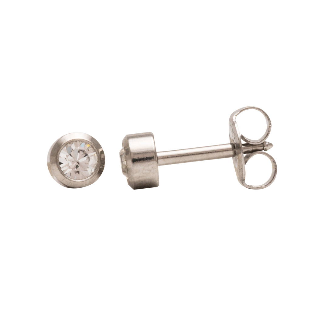 2MM April Ð Crystal Bezel Allergy-free Stainless Steel Ear Studs