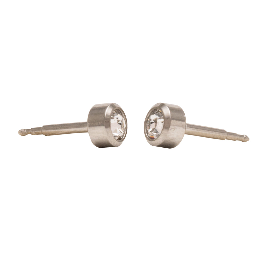2MM April Ð Crystal Bezel Allergy-free Stainless Steel Ear Studs