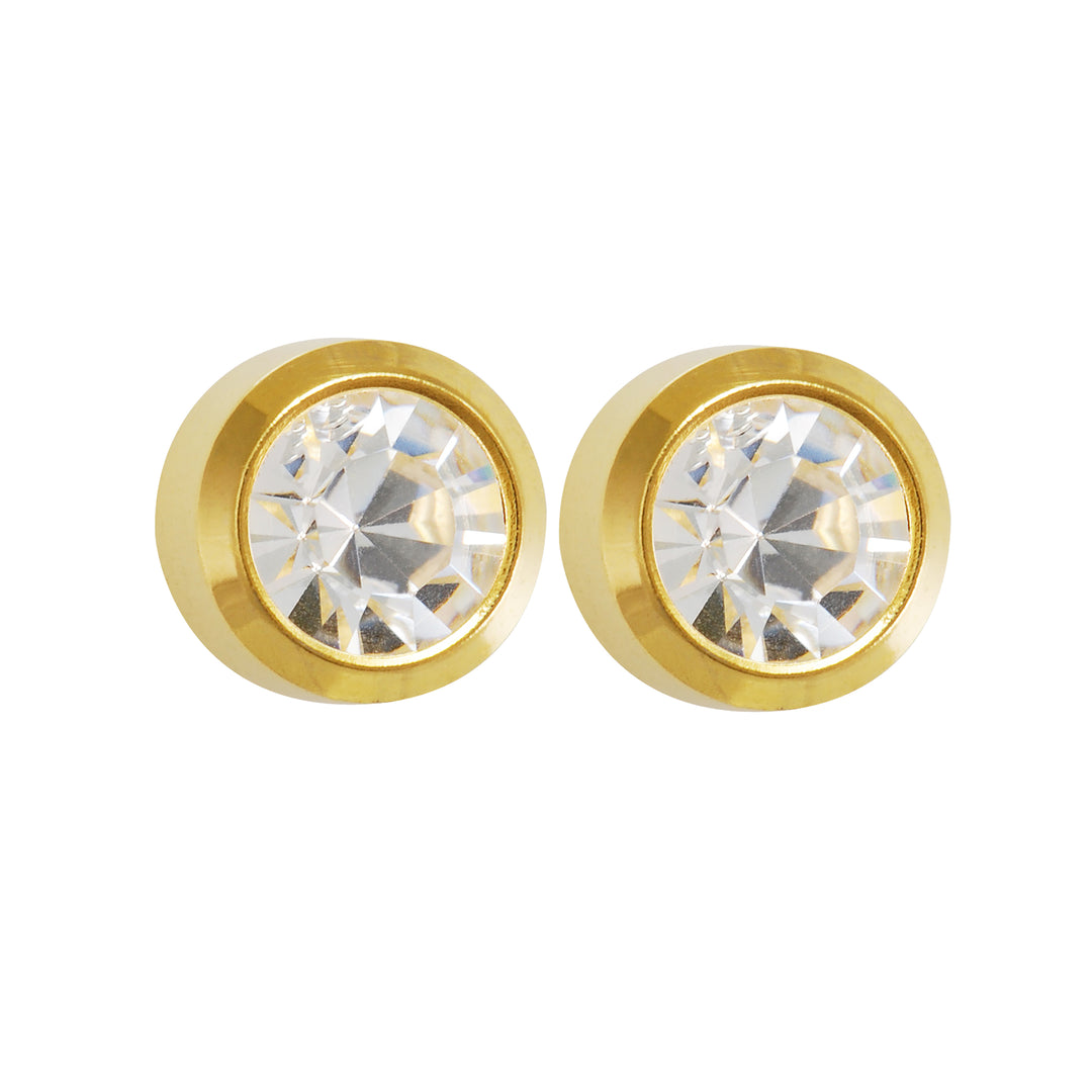 2MM April Ð Crystal Bezel 24K Pure Gold Plated Ear Studs