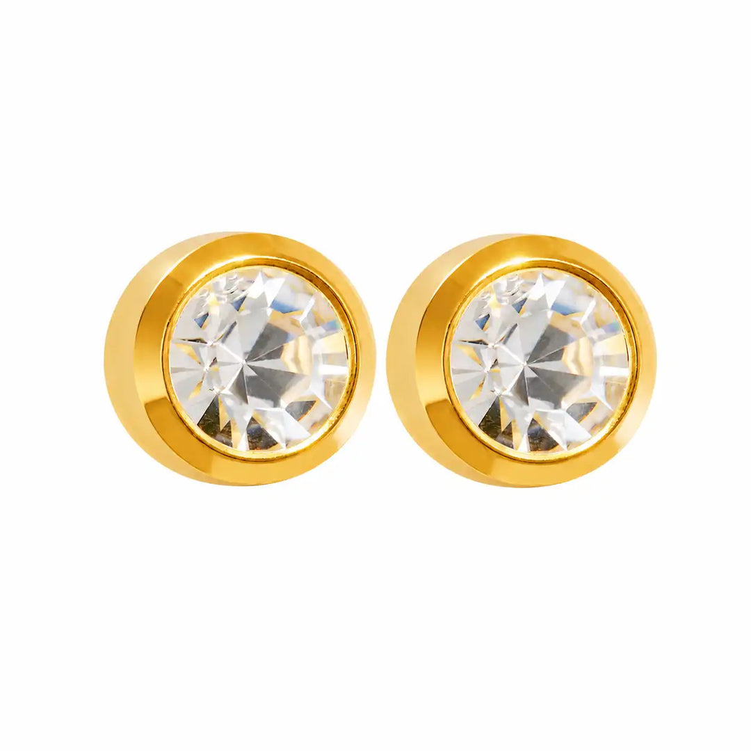 4MM April Crystal Bezel 24K Pure Gold Plated Ear Studs