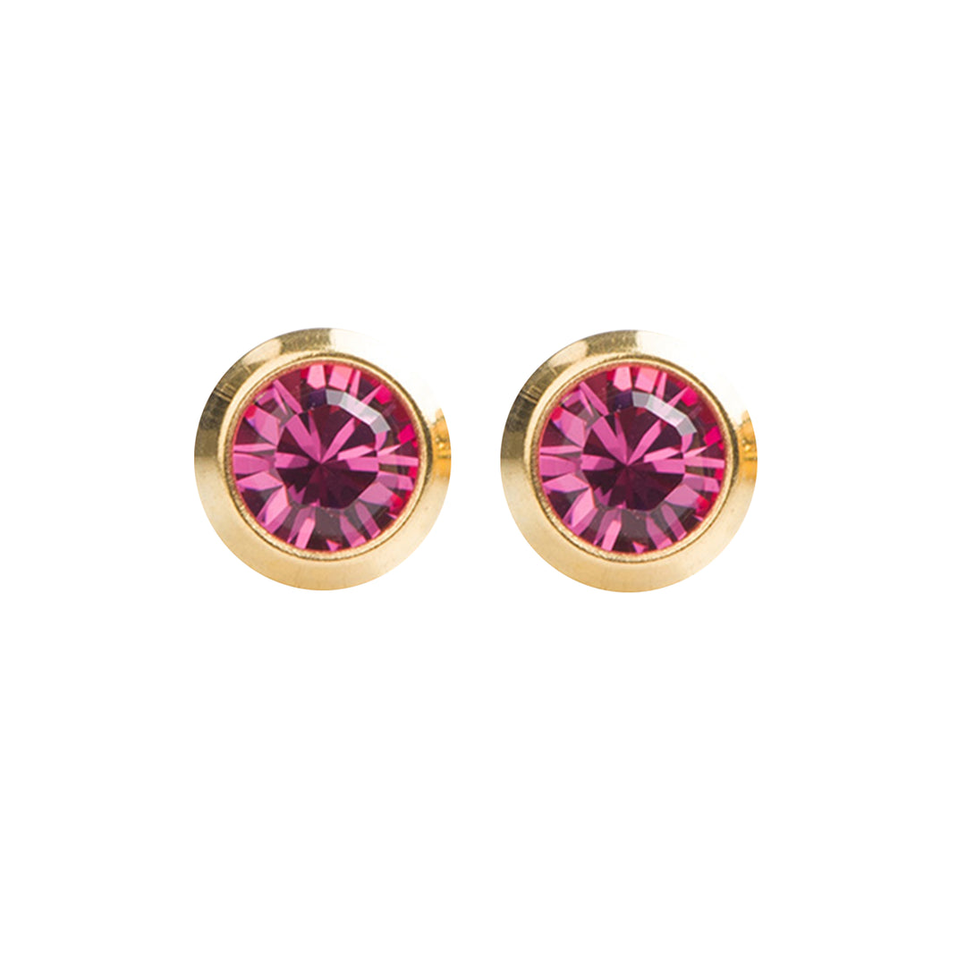 2MM October Ð Rose Bezel Birthstone 24K Pure Gold Plated Ear Studs