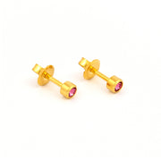 2MM October Ð Rose Bezel Birthstone 24K Pure Gold Plated Ear Studs