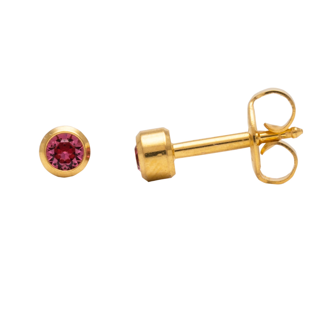 2MM October Ð Rose Bezel Birthstone 24K Pure Gold Plated Ear Studs