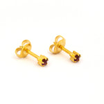 Load image into Gallery viewer, 3MM February Ð Amethyst Birthstone 24K Pure Gold Plated Ear Studs
