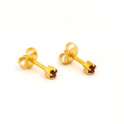 3MM February Ð Amethyst Birthstone 24K Pure Gold Plated Ear Studs