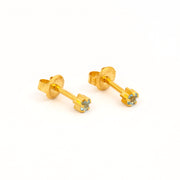 3MM March Ð Aquamarine Birthstone 24K Pure Gold Plated Ear Studs