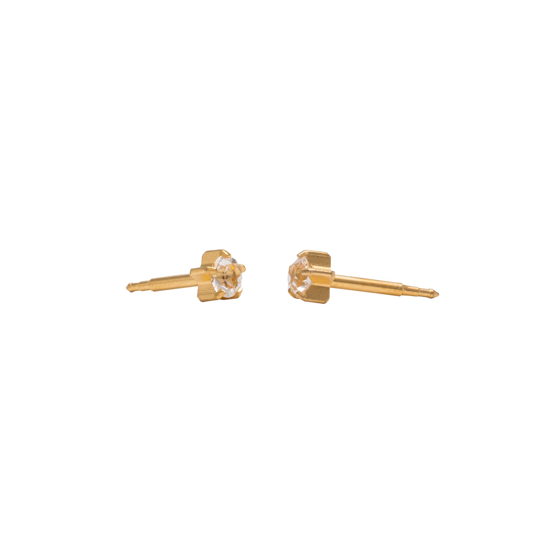 3MM April Ð Crystal Birthstone 24K Pure Gold Plated Ear Studs
