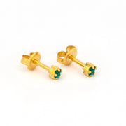 3MM December Ð Blue Zircon Birthstone 24K Pure Gold Plated  Ear Studs