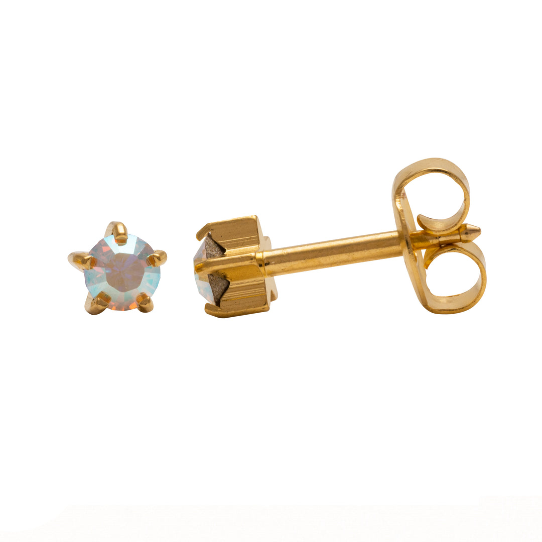 3MM Rainbow Crystal 24K Pure Gold Plated Ear Stud  (Copy)