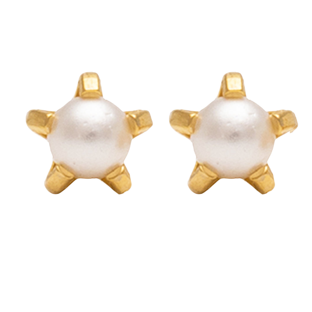 3MM White Pearl 24K Pure Gold Plated Ear Studs