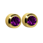 Load image into Gallery viewer, 3MM February Ð Amethyst Bezel 24K Pure Gold Plated Ear Studs
