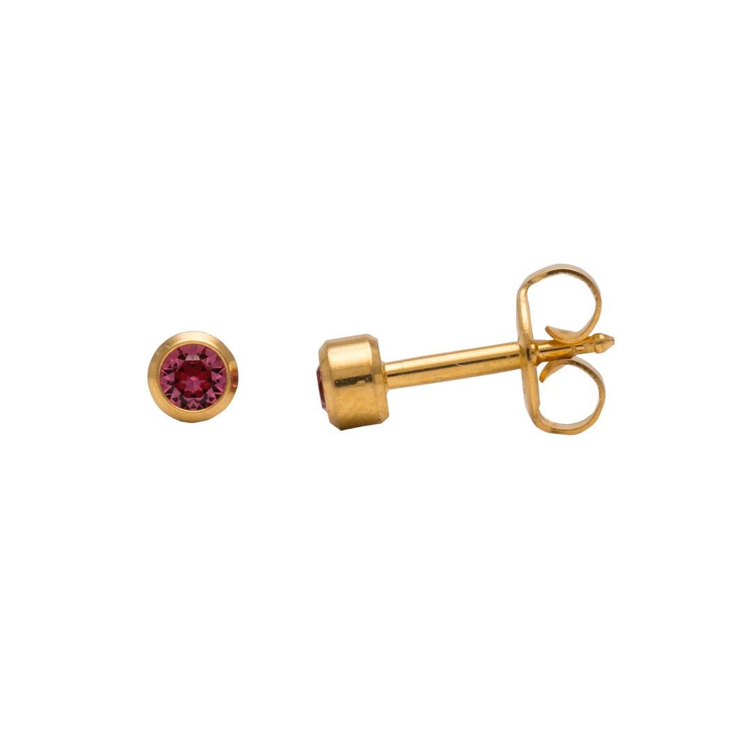 3MM February Ð Amethyst Bezel 24K Pure Gold Plated Ear Studs