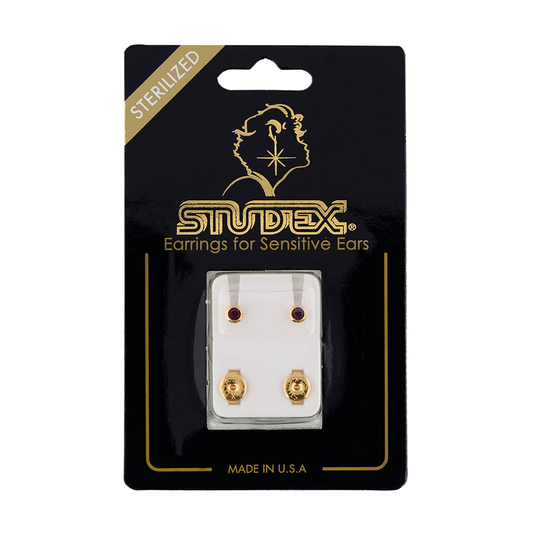 3MM February Ð Amethyst Bezel 24K Pure Gold Plated Ear Studs