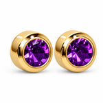 تحميل الصورة إلى عارض المعرض، 3MM February Amethyst Bezel 24K Pure Gold Plated Ear Studs
