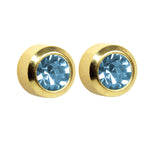 Load image into Gallery viewer, 3MM March Ð Aquamarine Bezel Birthstone 24K Pure Gold Plated Ear Studs

