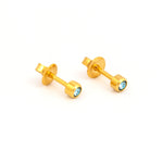 Load image into Gallery viewer, 3MM March Ð Aquamarine Bezel Birthstone 24K Pure Gold Plated Ear Studs
