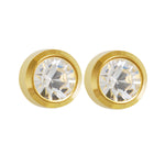 Load image into Gallery viewer, 3MM April Ð Crystal Bezel 24K Pure Gold Plated Ear Studs
