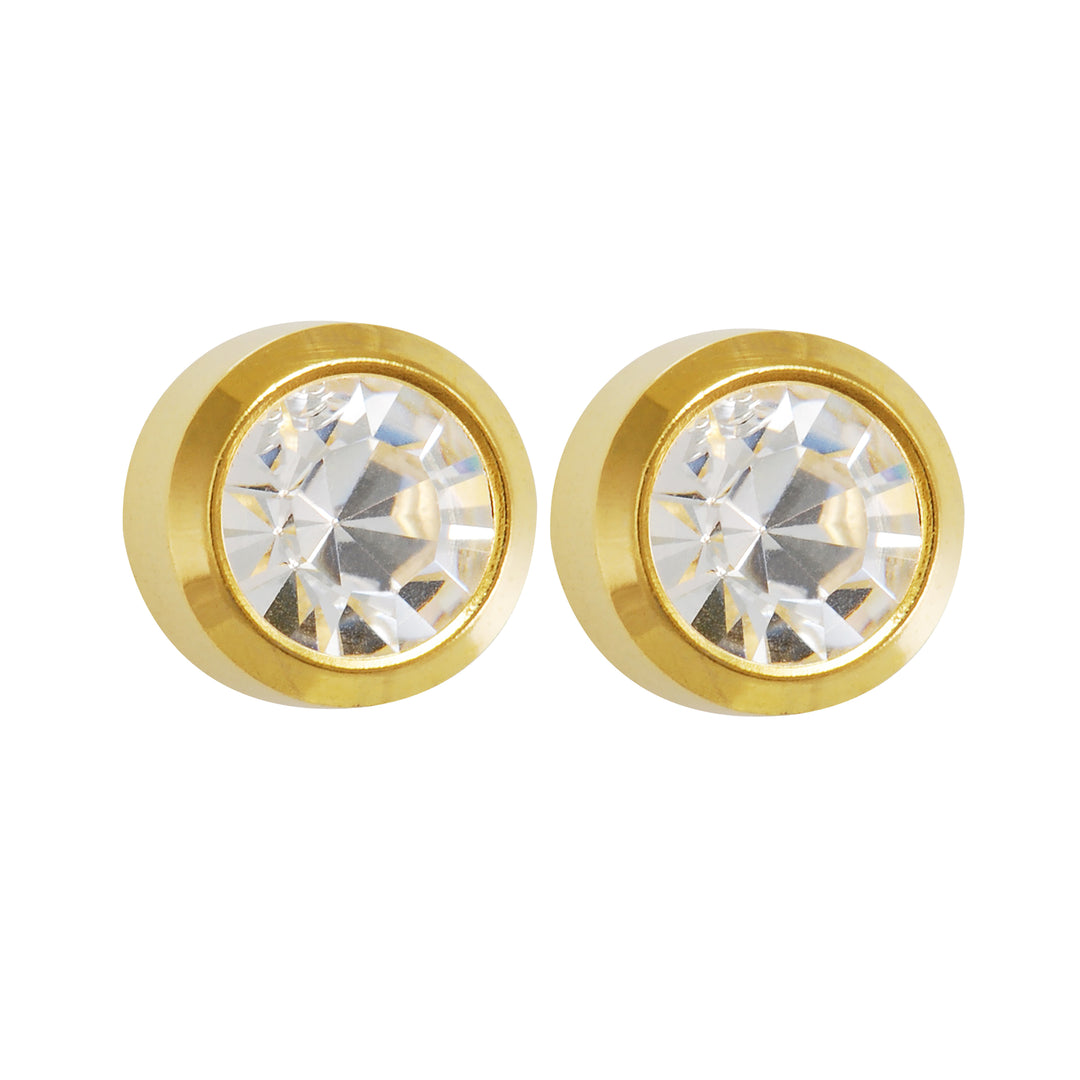 3MM April Ð Crystal Bezel 24K Pure Gold Plated Ear Studs