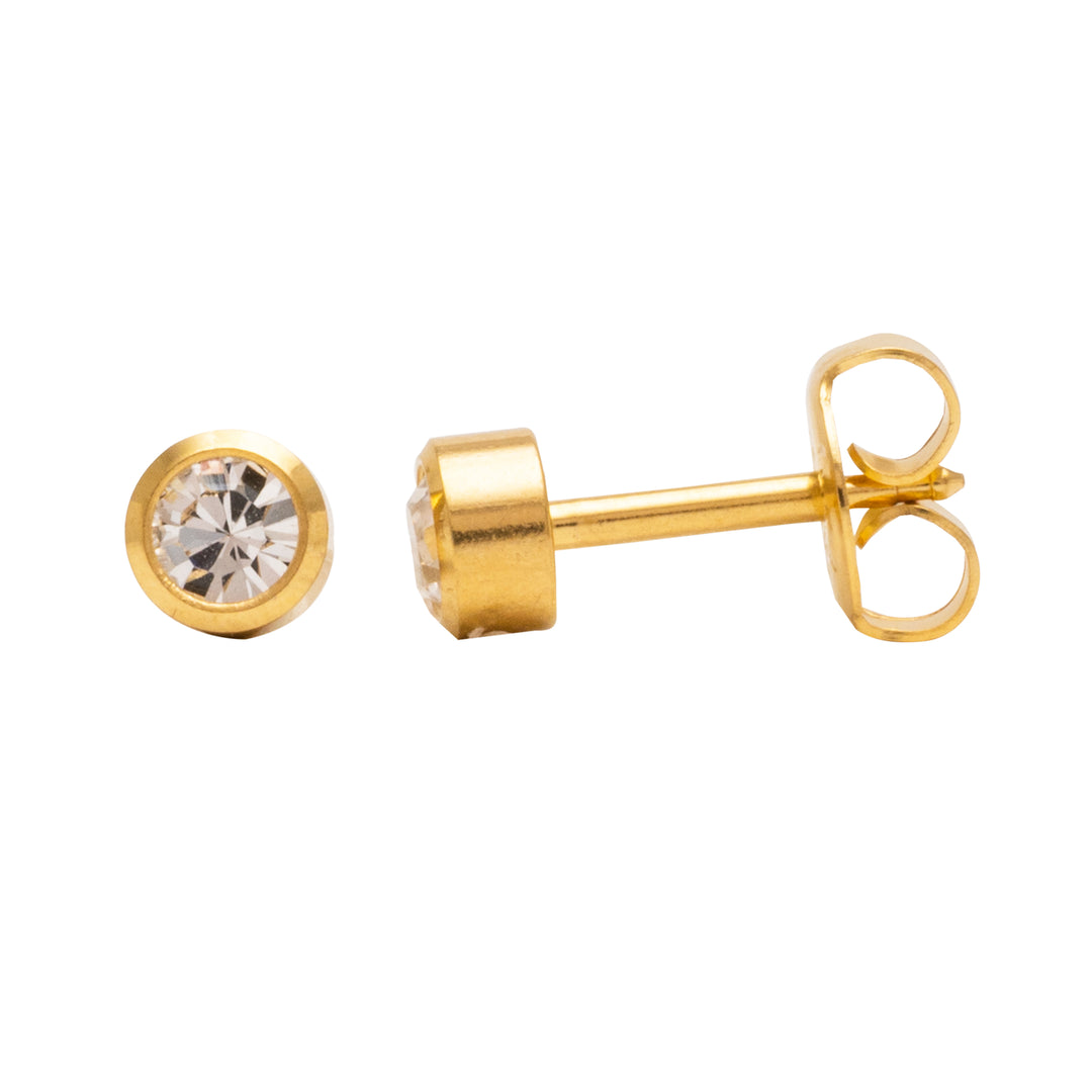 3MM April Ð Crystal Bezel 24K Pure Gold Plated Ear Studs