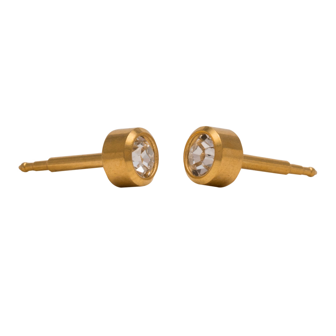 3MM April Ð Crystal Bezel 24K Pure Gold Plated Ear Studs