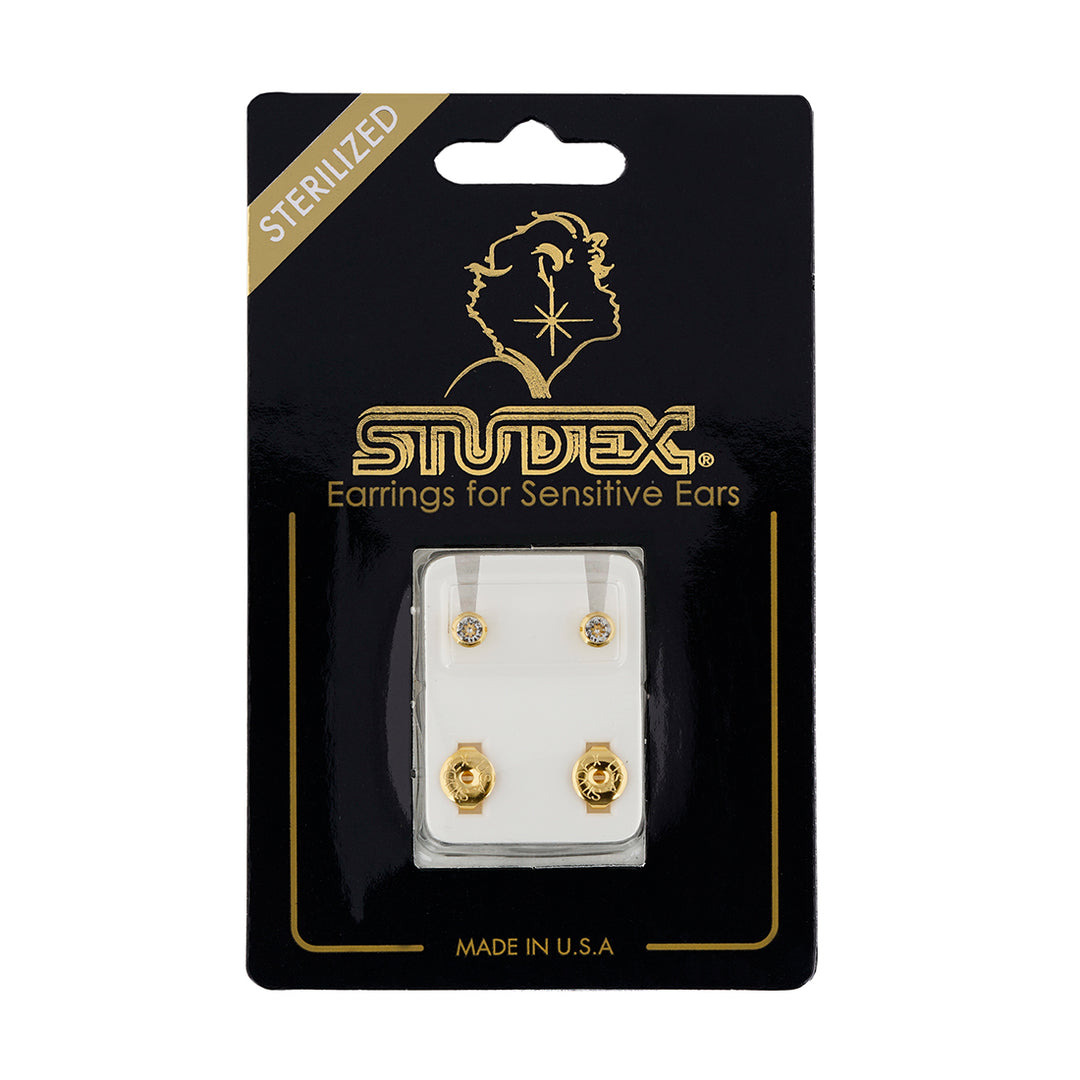 3MM April Ð Crystal Bezel 24K Pure Gold Plated Ear Studs