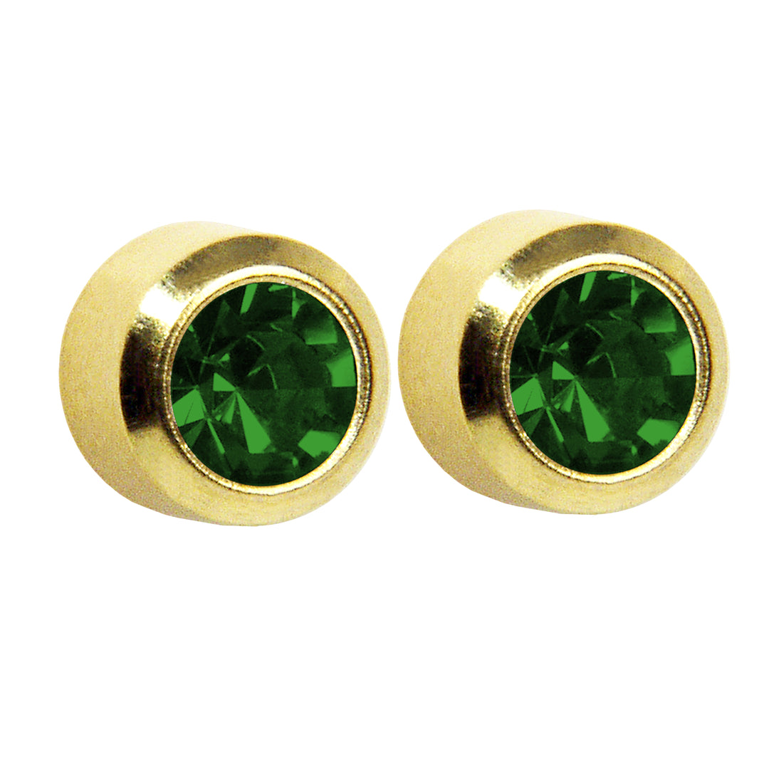 3MM May Ð Emerald Bezel 24K Pure Gold Plated Ear Studs