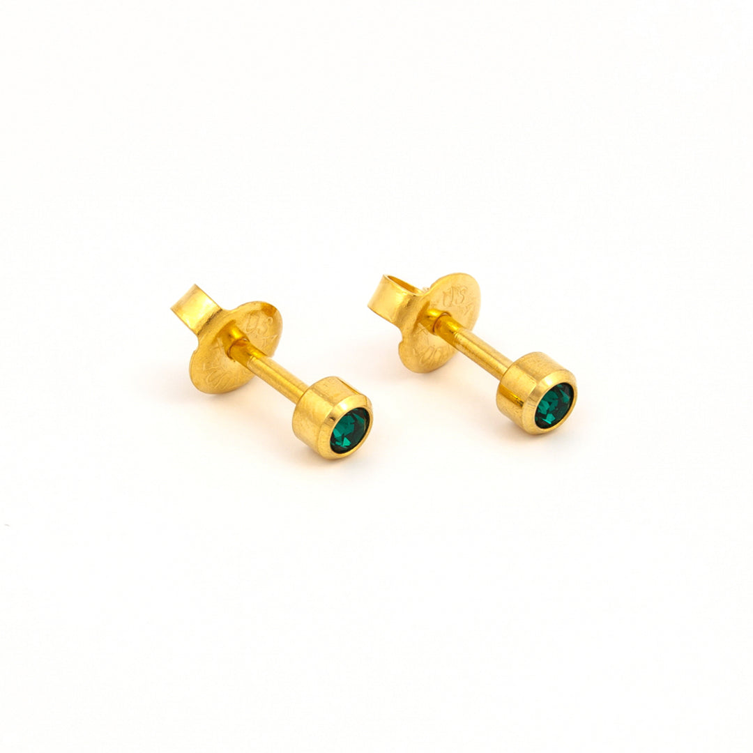 3MM May Ð Emerald Bezel 24K Pure Gold Plated Ear Studs