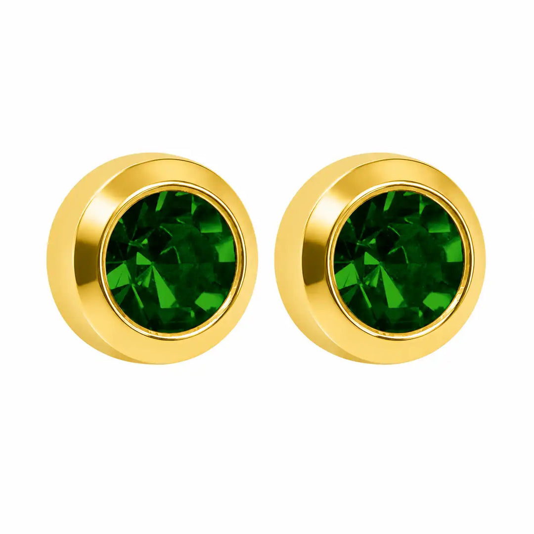 3MM May Emerald Bezel 24K Pure Gold Plated Ear Studs