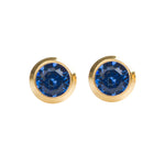 Load image into Gallery viewer, 3MM September Ð Sapphire Birthstone Bezel 24K Pure Gold Plated Ear Studs
