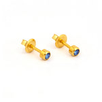 Load image into Gallery viewer, 3MM September Ð Sapphire Birthstone Bezel 24K Pure Gold Plated Ear Studs
