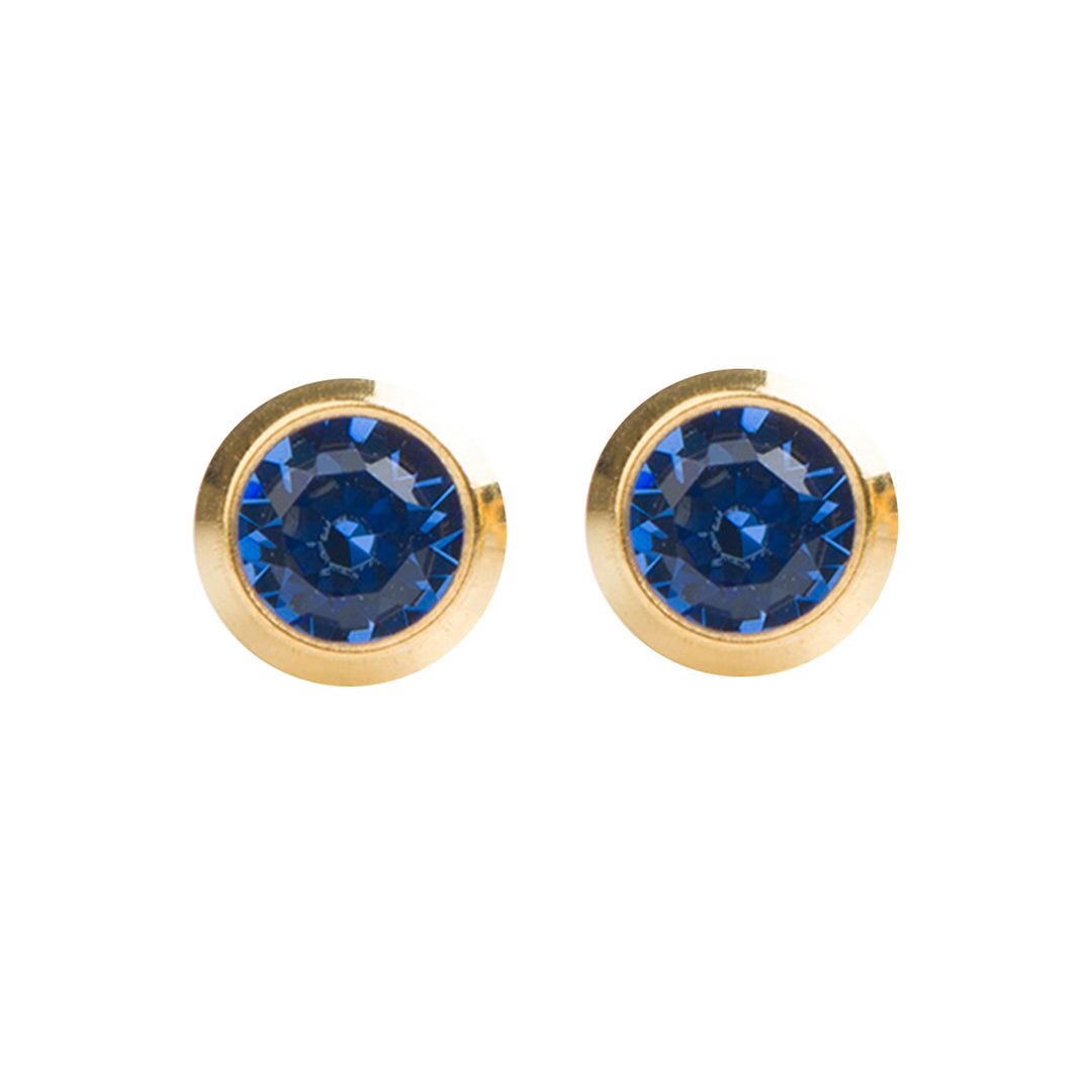 3MM September Ð Sapphire Birthstone Bezel 24K Pure Gold Plated Ear Studs