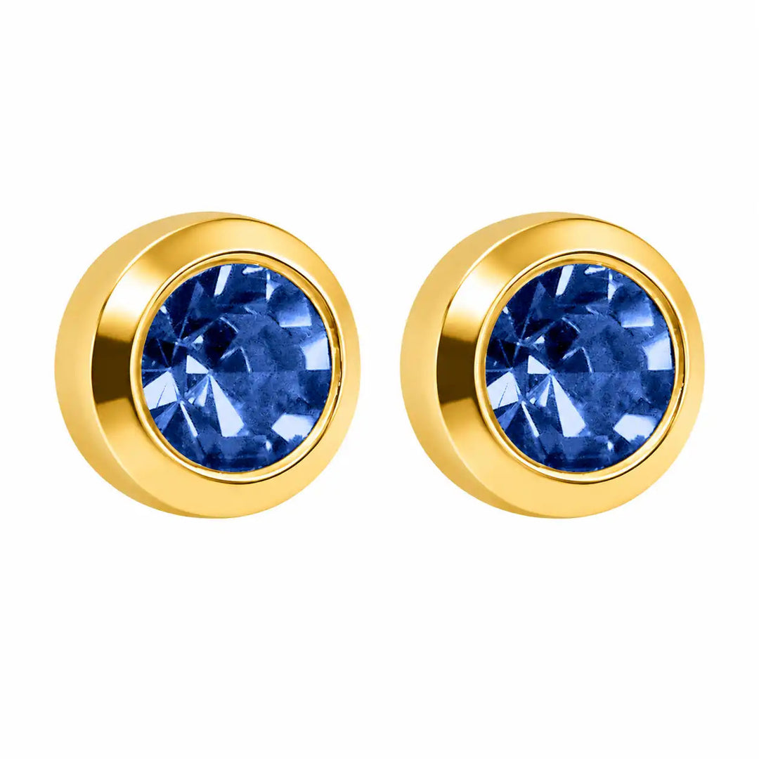 3MM September Ð Sapphire Birthstone Bezel 24K Pure Gold Plated Ear Studs