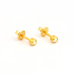 Load image into Gallery viewer, 3MM Rainbow Crystal Bezel 24K Pure Gold Plated Ear Studs
