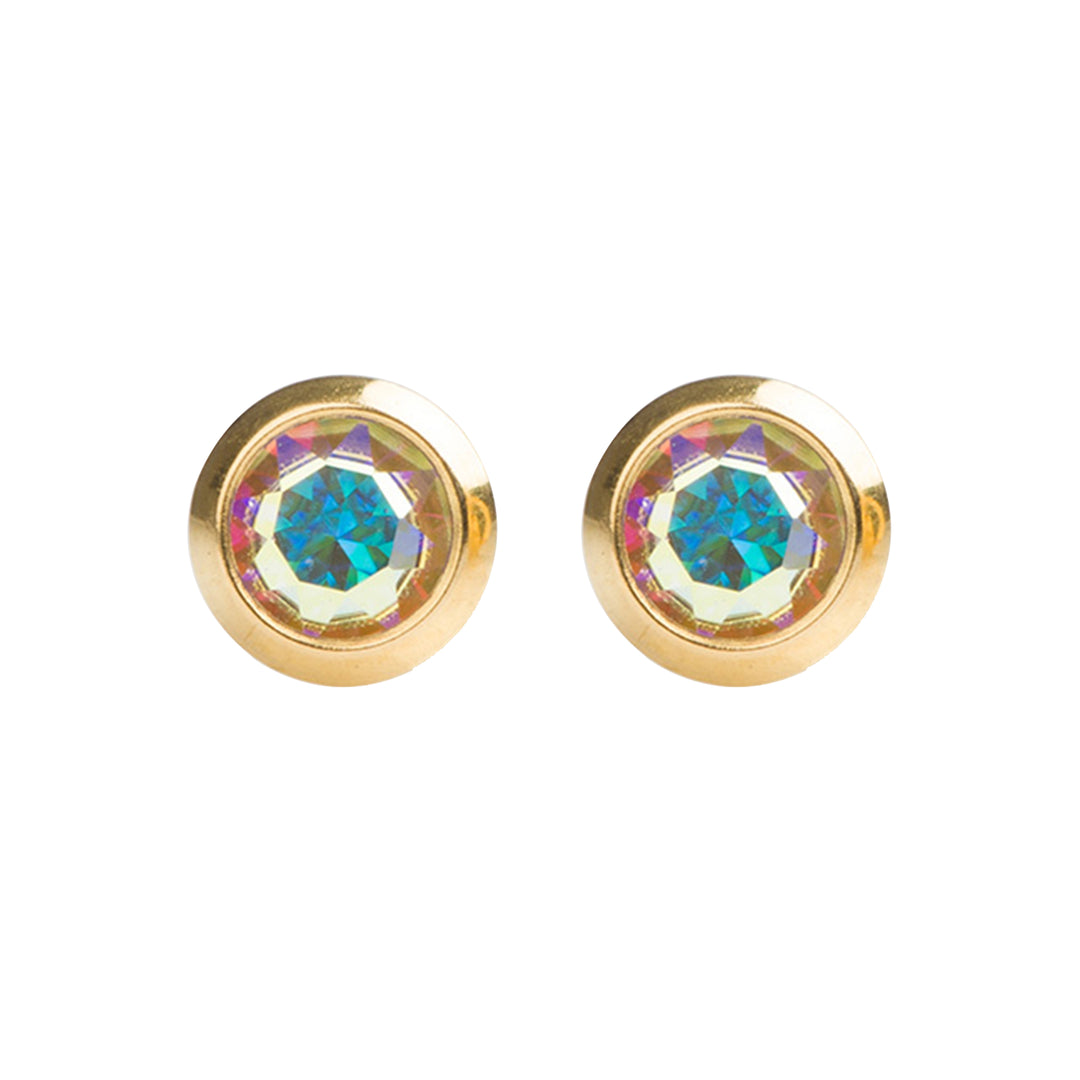 3MM Rainbow Crystal Bezel 24K Pure Gold Plated Ear Studs